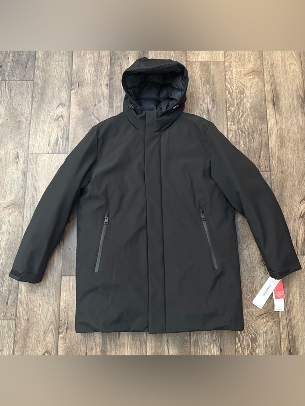 Calvin Klein Stretch Water/Wind Resistant Hooded Jacket Mens Sz L Black